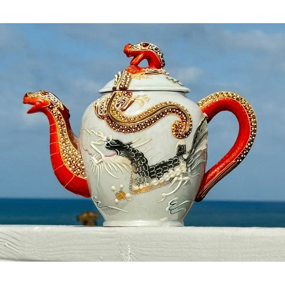 IISA Dragonware Geisha Lithophane Set Moriage 2‎ Teapots Cream Sugar Bowl 4 Cups